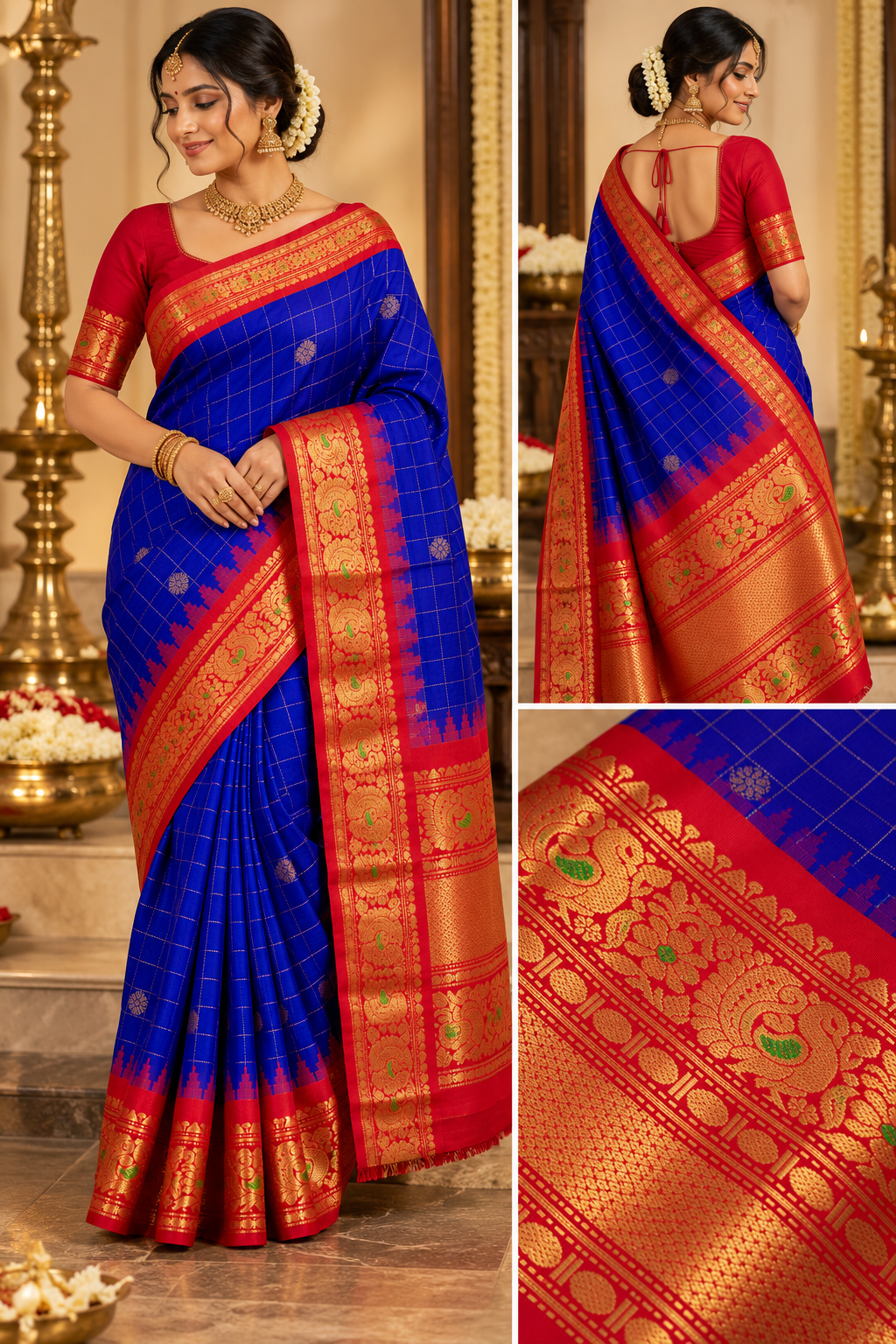 Royal Blue Semi Gadwal Saree with Big Border