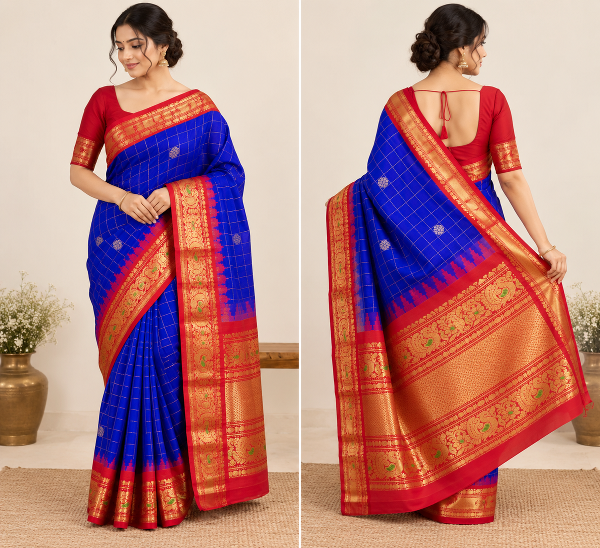 Royal Blue Semi Gadwal Saree with Big Border