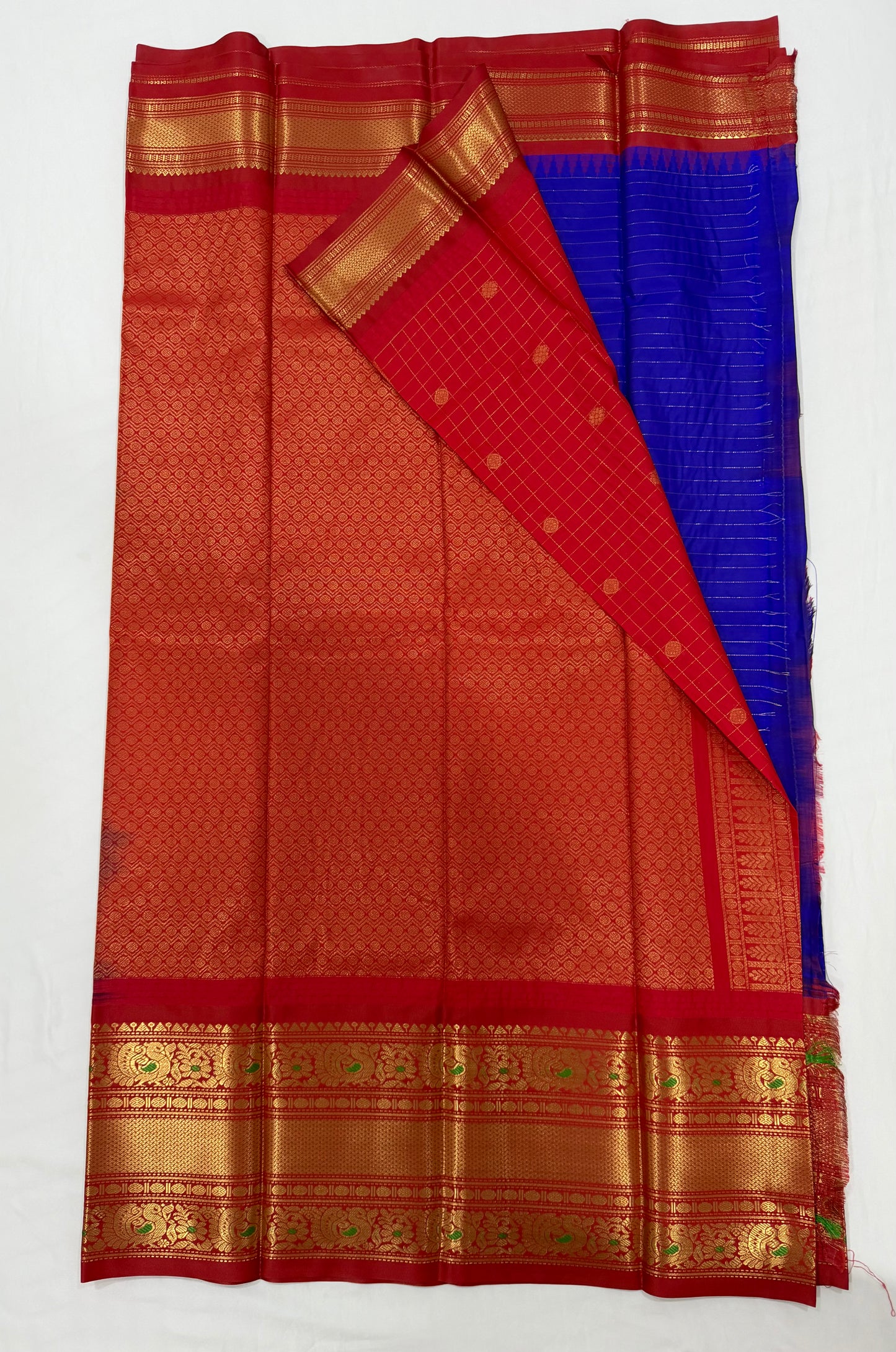 Royal Blue Semi Gadwal Saree with Big Border