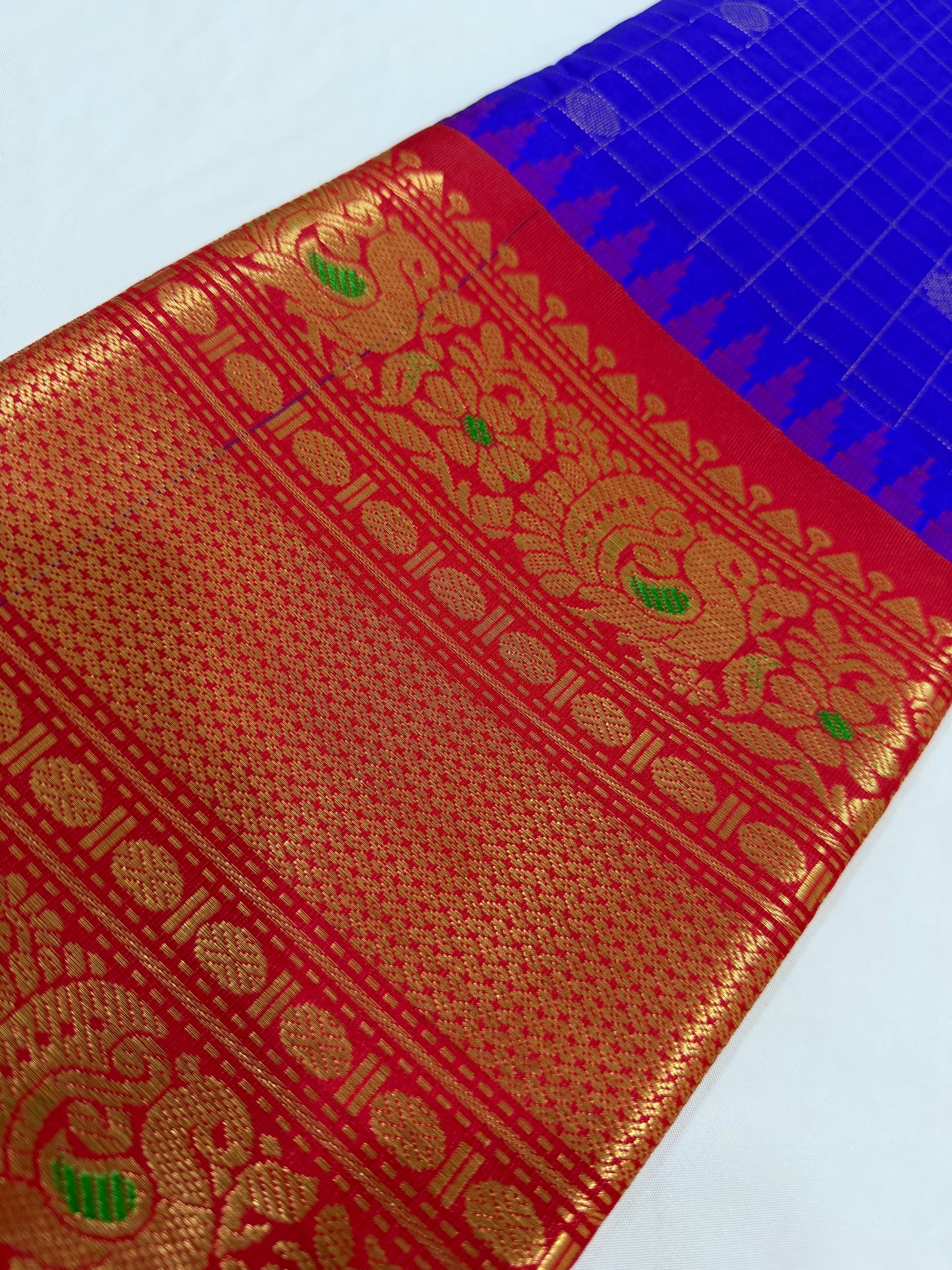 Royal Blue Semi Gadwal Saree with Big Border